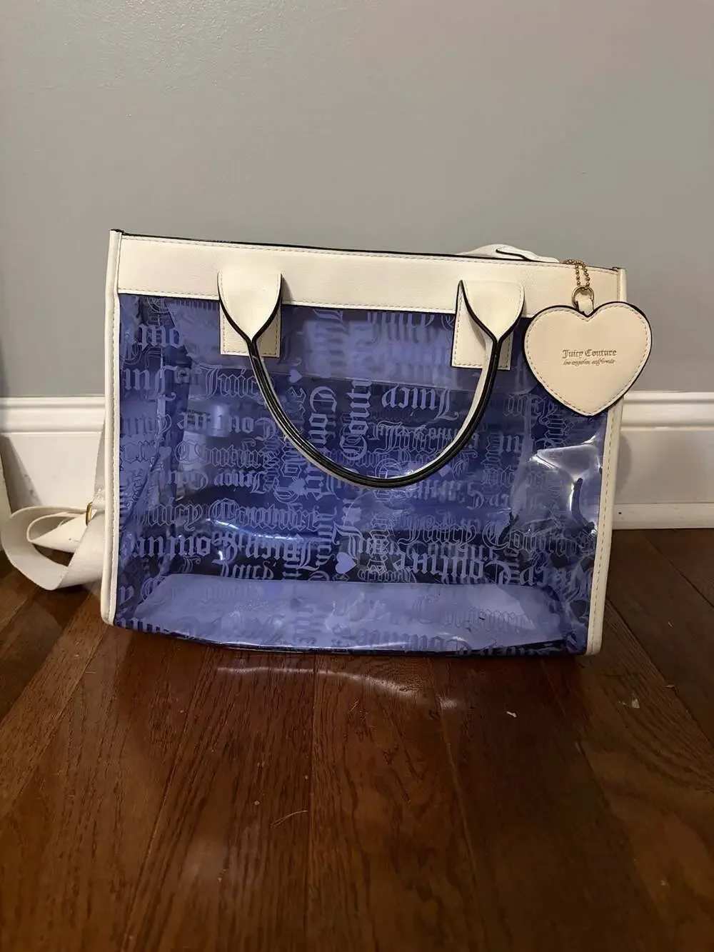 Juicy Couture Heart Dazzling Clear Blue Beachin Large Tote & Pouch 2-Piece Set